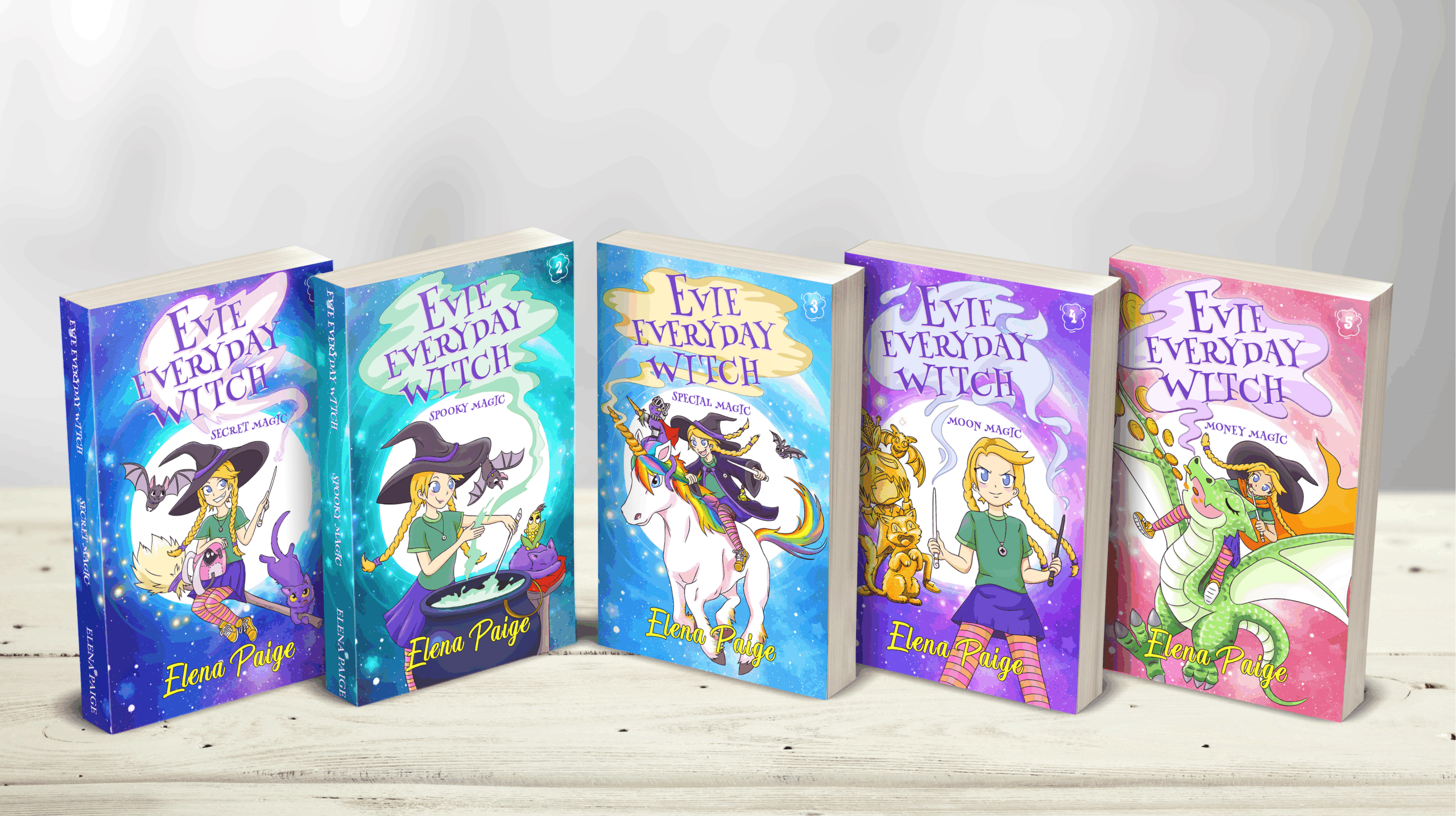 The Evie Everyday Witch book series shown as a 3D set