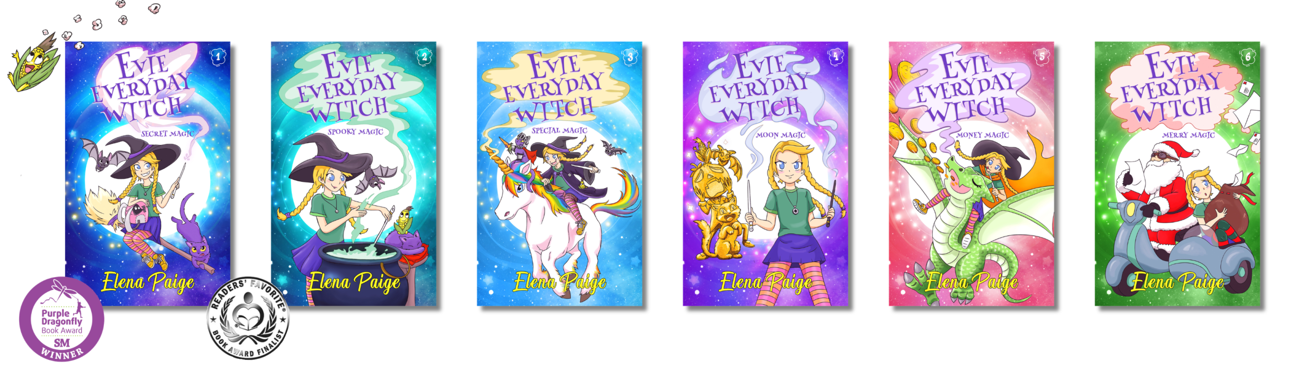 Evie Everyday Witch series — 6 books by Elena Paige, Purple Dragonfly Award Winner and Readers' Favorite Finalist